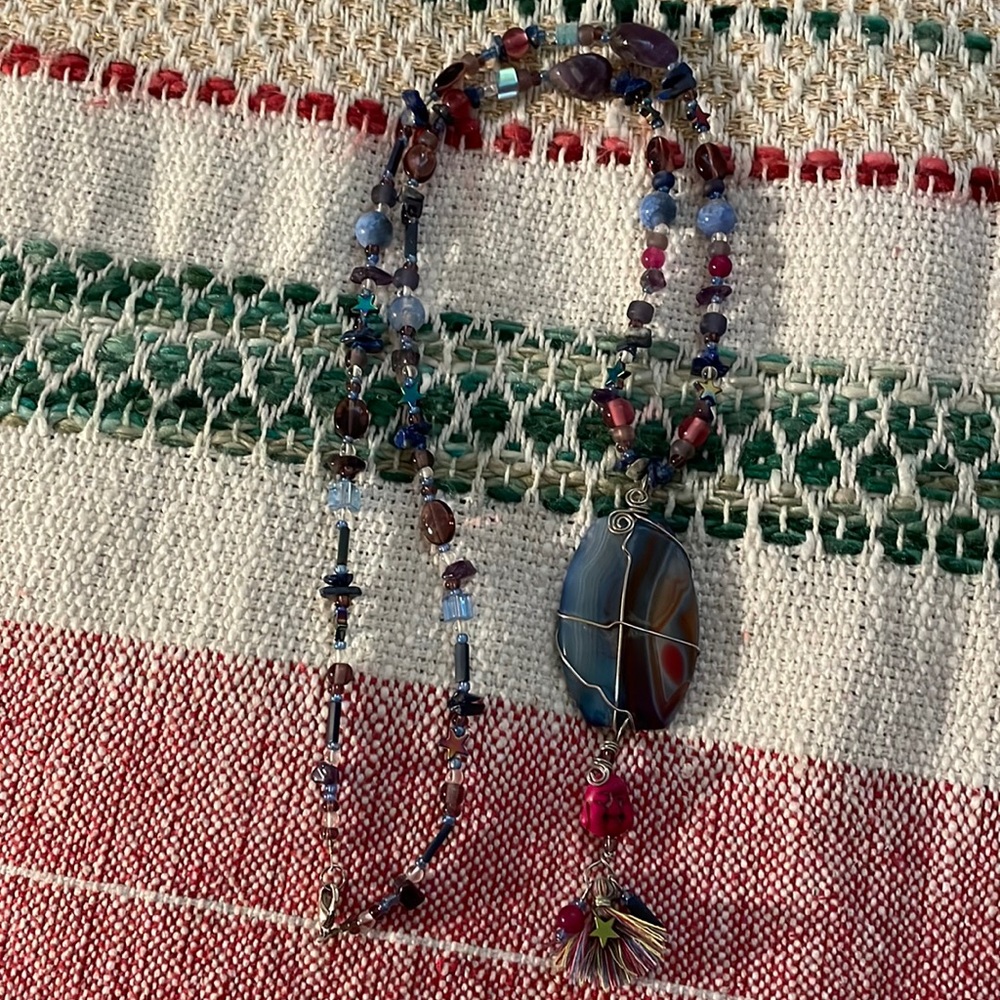 Statement t handcrafted crystals necklace with Buddha head